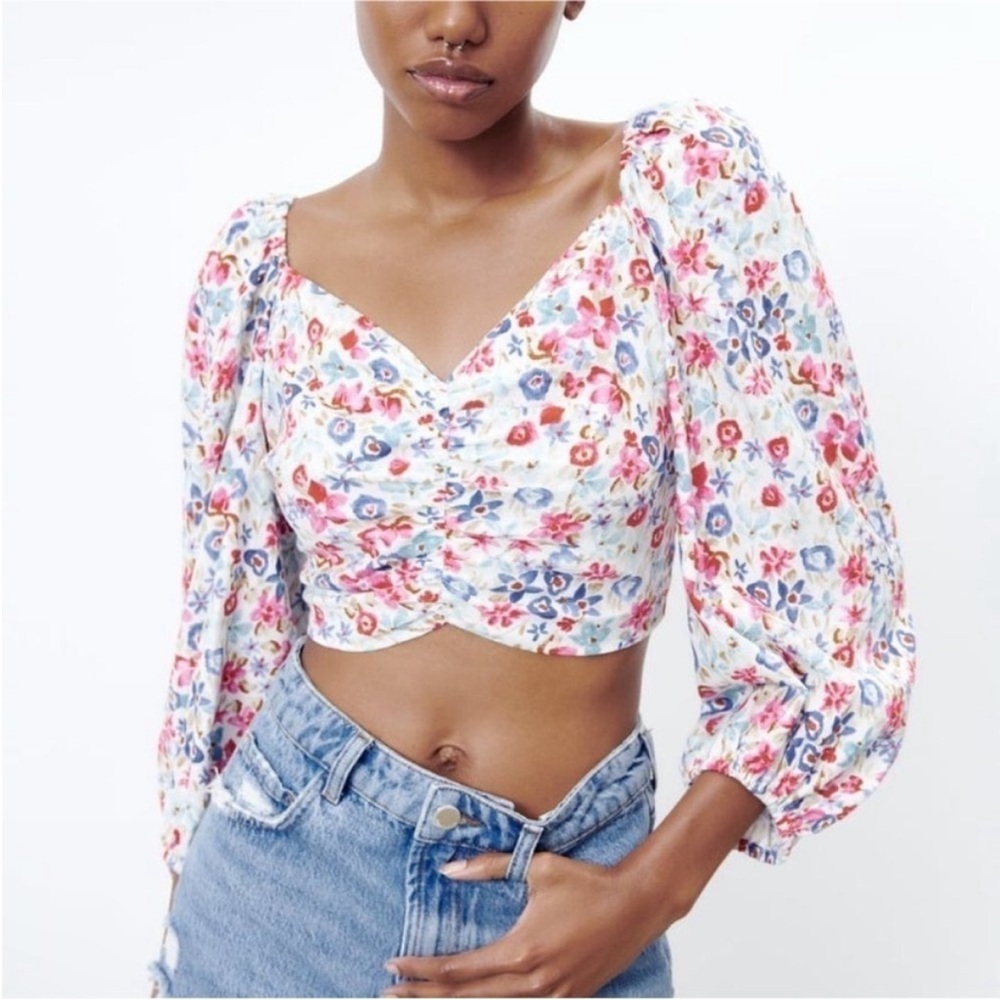 NWT Zara Floral Tie Back Top
